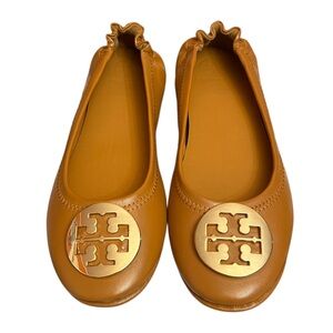 TORY BURCH REVA TRAVEL BALLET FLATS Size 10 Camel Tan Color